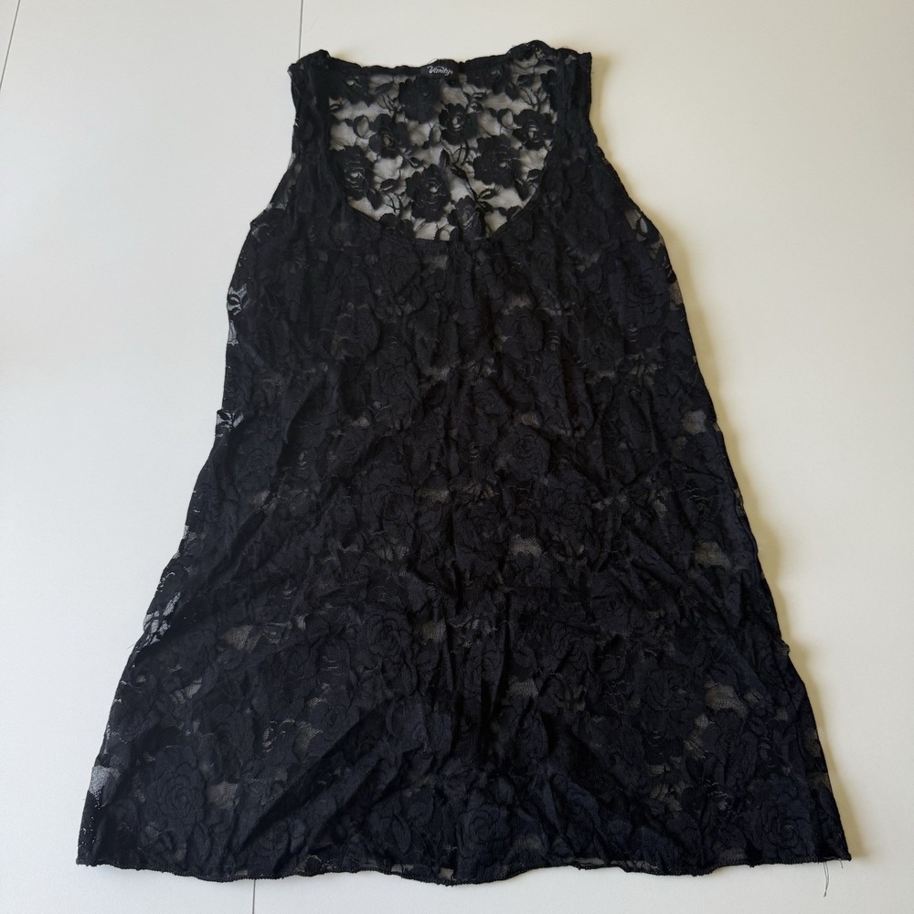 Black Lace Duster Sheer Cardigan Witchy Gothic Whimsigoth Festival Tank‎ Top OS
